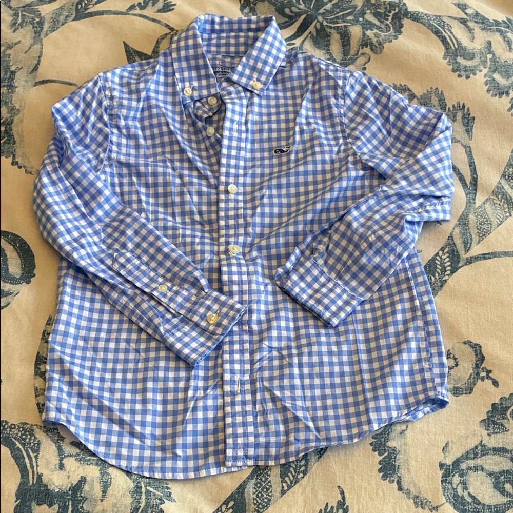 Vineyard Vines Kids performance Blue and White Plaid Shirt